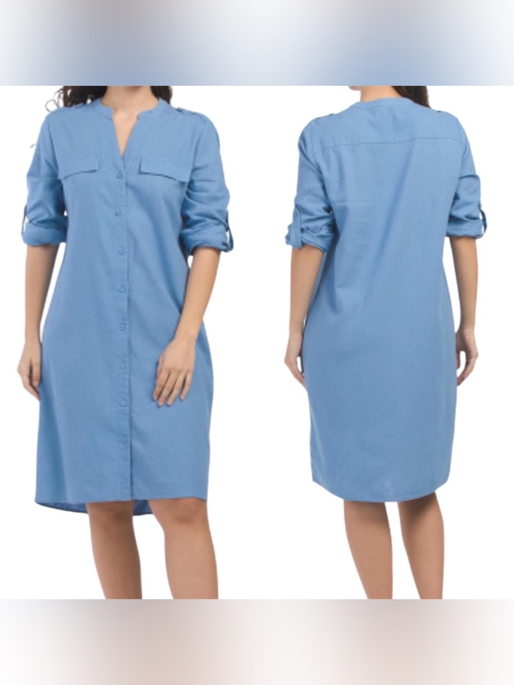 NWT Calvin Klein Light Blue Linen Roll Tab Sleeve Dress